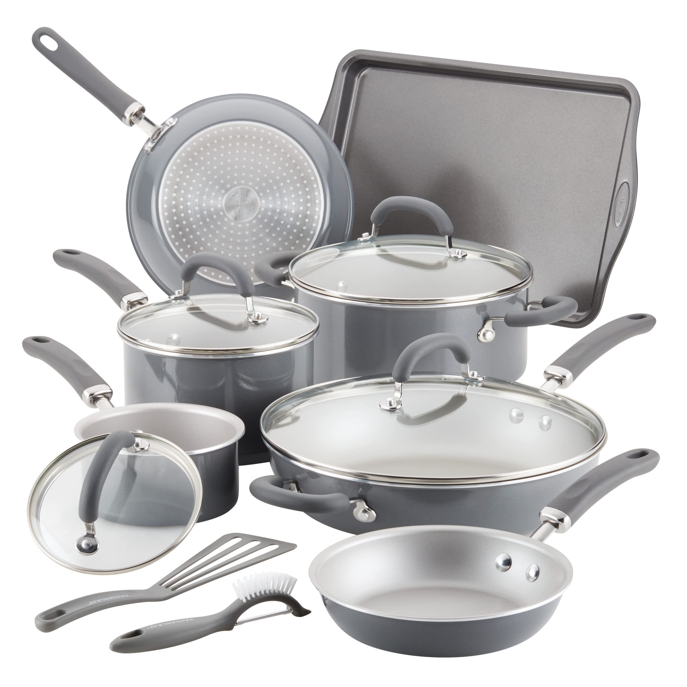 Create Delicious Nonstick Cookware Induction Pots and Pans Set, 13 Piece - Gray Shimmer