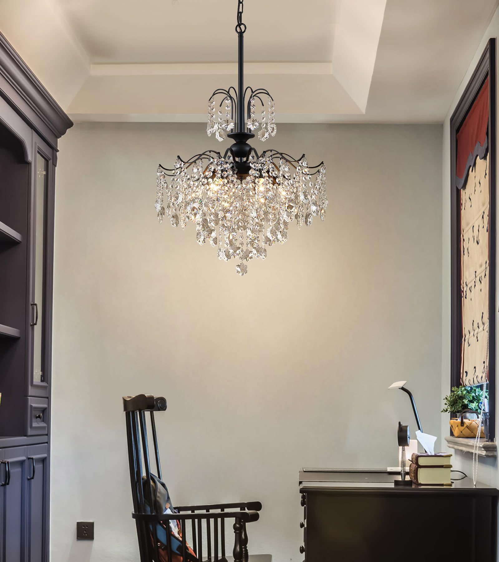 Chandelier for Dining Room,Modern Black Crystal Pendant Light