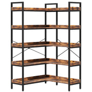 5-Tier Bookshelf Reversible,Corner Bookcase 4 Hooks