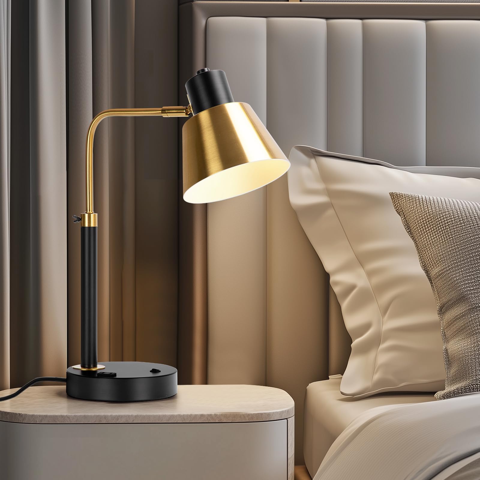 Desk Lamp with USB/Type C Charging Port & AC Outlet, Easy Assembly Heavy Base