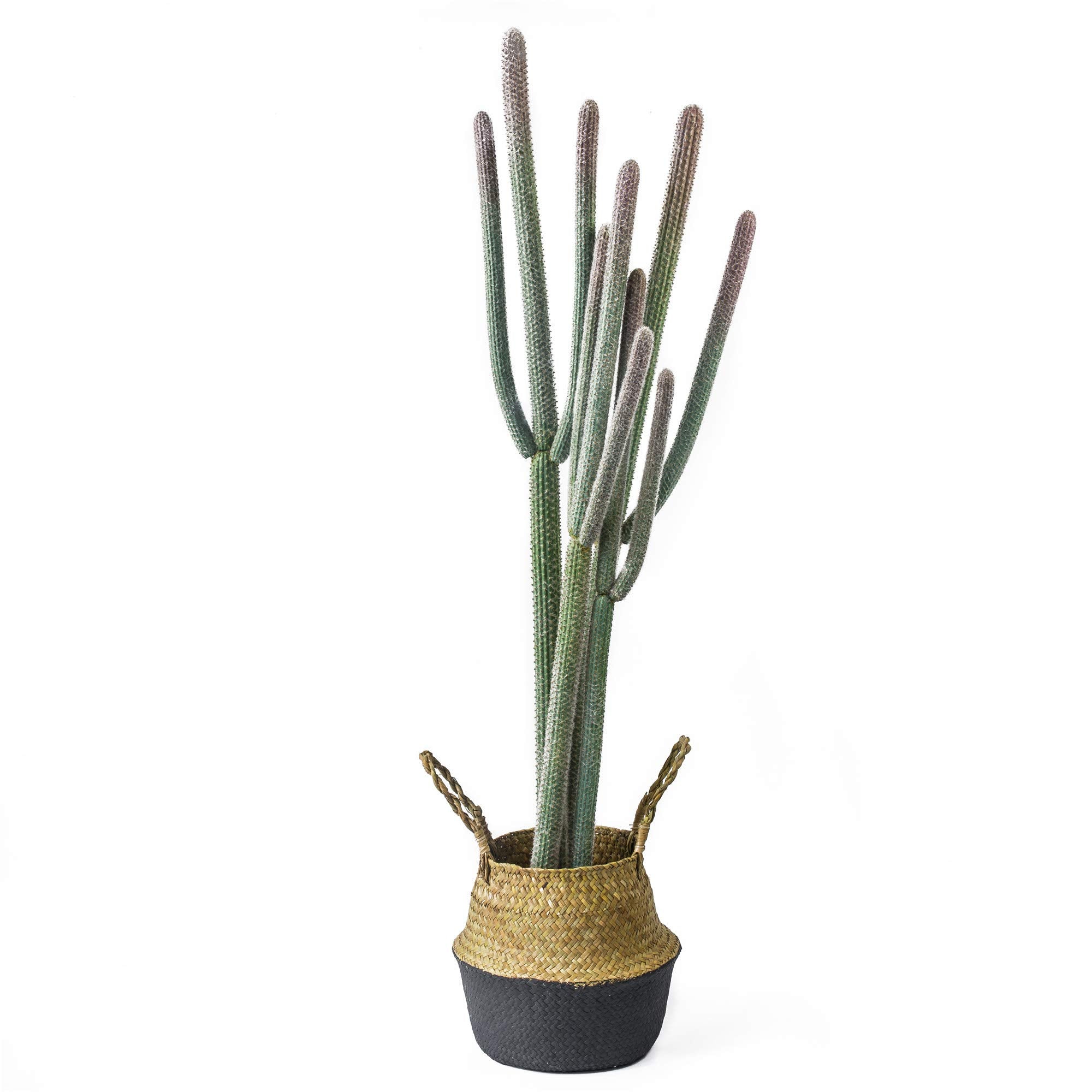 4ft (48 Inch) Tall Artificial Cactus in Plastic Planter with Seagrass Basket - Faux Small