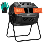 Outdoor Tumbling Composter Dual Rotating Batch Compost Bin, 43 Gallon Orange Door