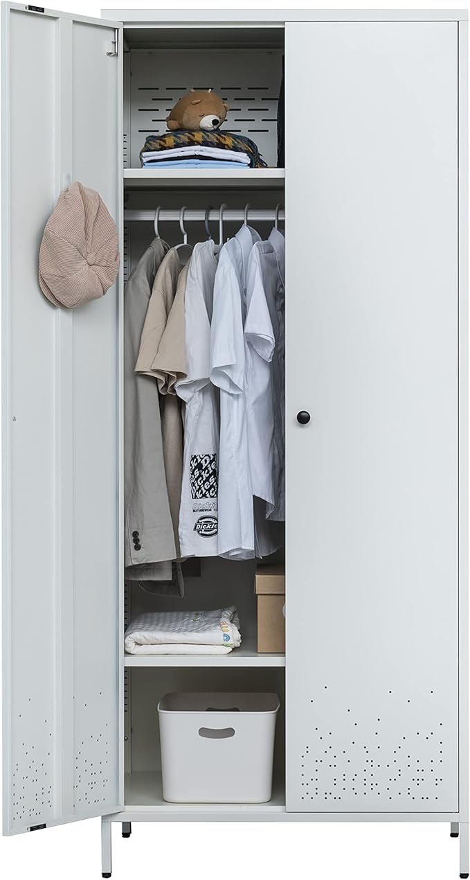 Bedroom Armoires, Metal Wardrobe Closet with Hanging Rod