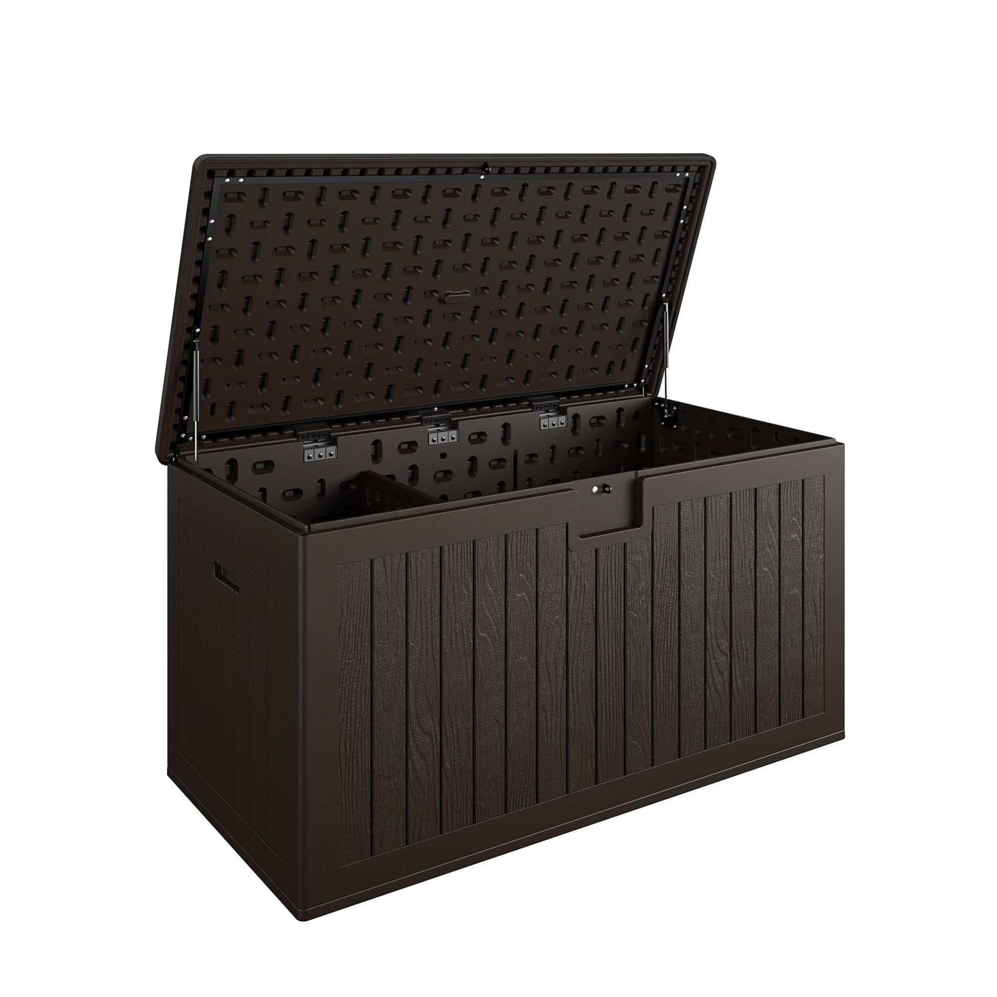 Gallon Outdoor Storage Box with Storage Divider, Weather Resistant Resin