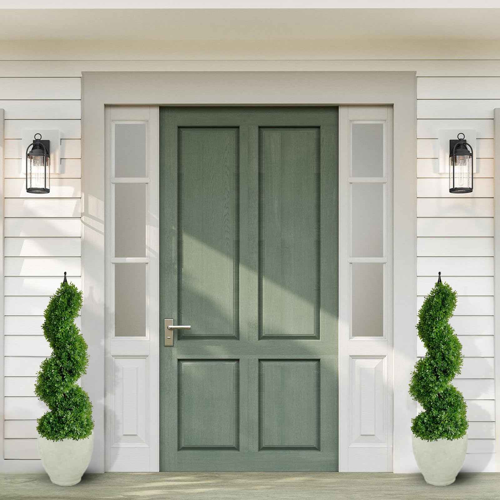Artificial Topiaries Outdoor Boxwood Topiary Tree, Faux Spiral Topiary Trees 3ft (2 Pieces