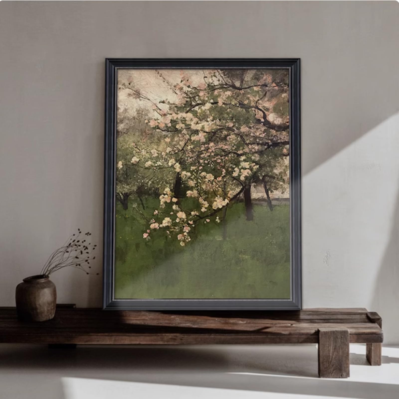 Black Framed Hand Painted Modern Art Oil Painting Textured Floral Painting
