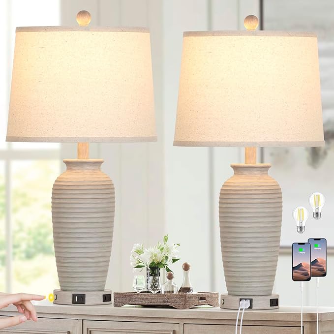 CINSARY 24.3" Farmhouse Jar Table Lamps Set of 2, 3 Way Touch Control