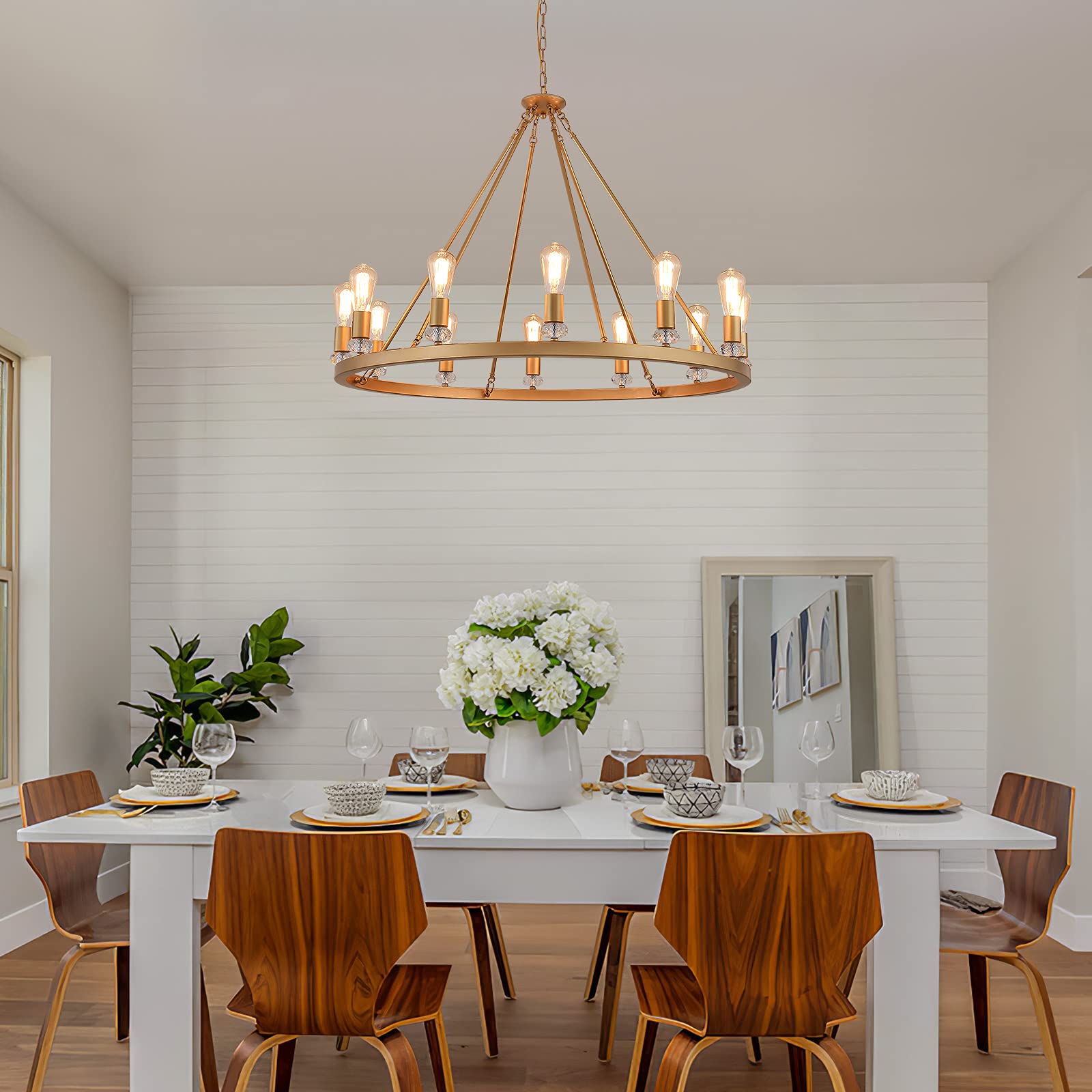 Large Modern Wagon Wheel Chandelier Gold Metal Round Luxury Industrial