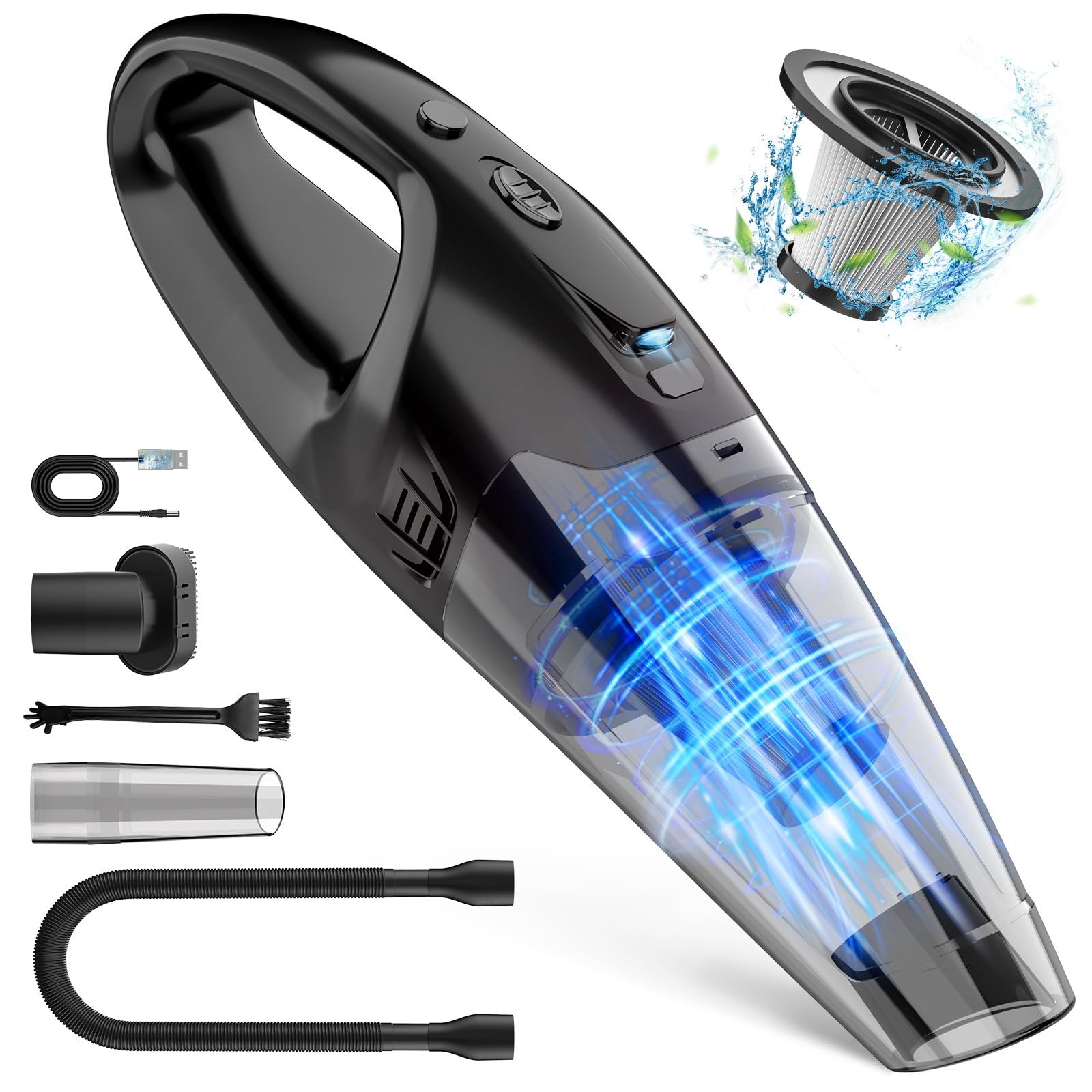 Handheld Vacuum Cordless Rechargeable, Car Vacuum Cleaner with LED, USB Charge