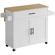 Rolling Kitchen Island Table on Wheels with Drop Leaf, Storage Cabinet