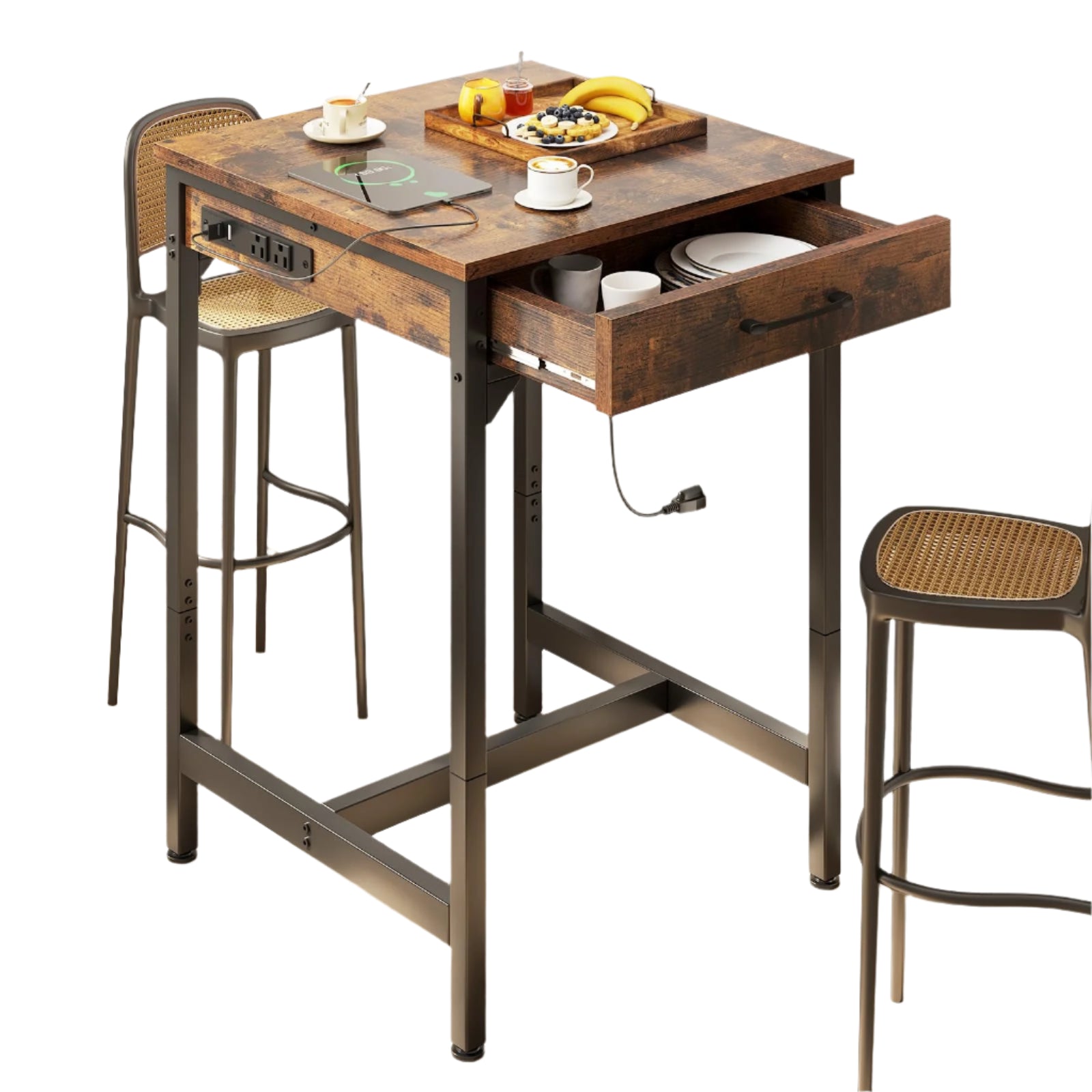 24x24 Inch Bar Table with Power Outlets & Storage