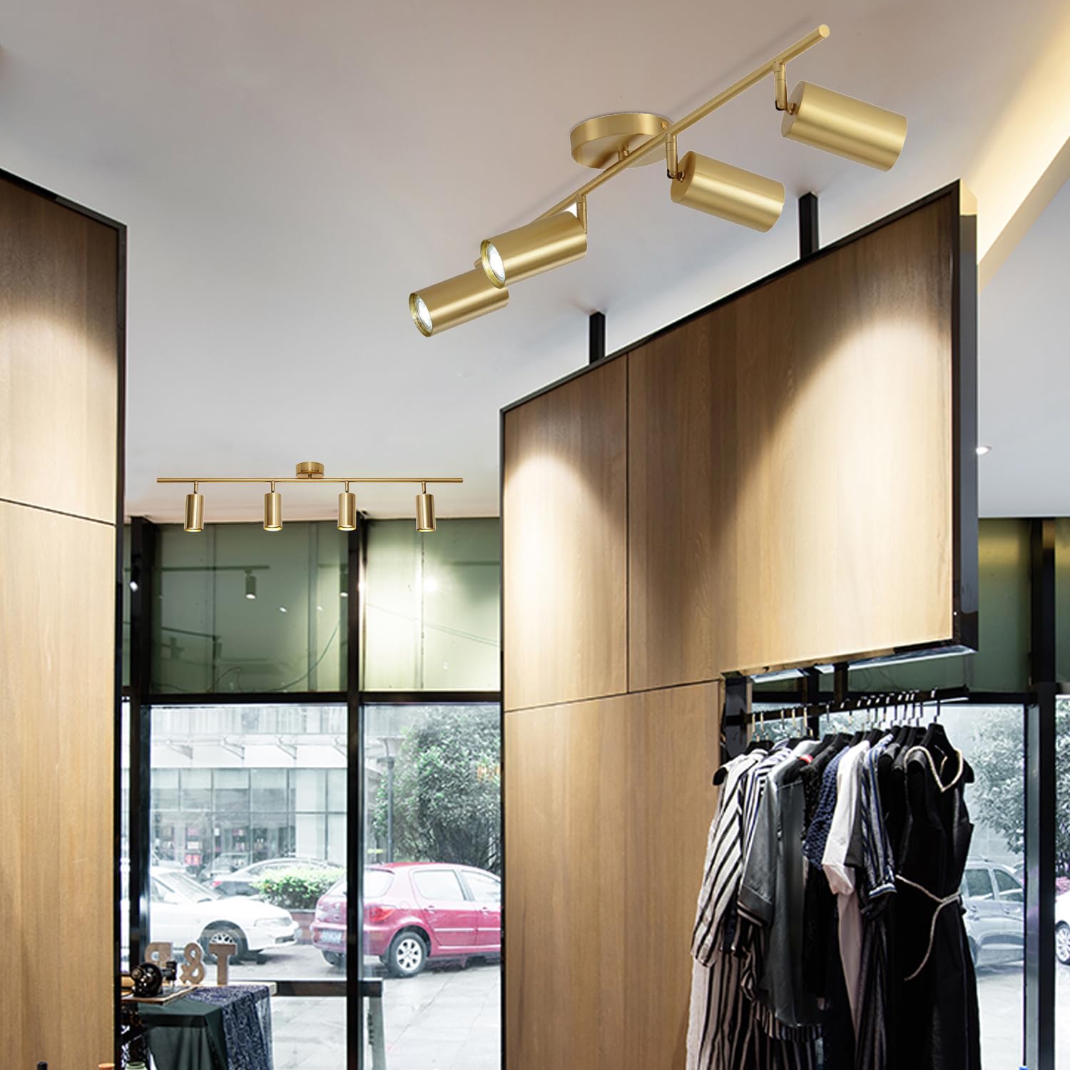 Modern Gold 4-Lights LED Track Lighting Kit Brushed Brass Flush Mount Ceiling