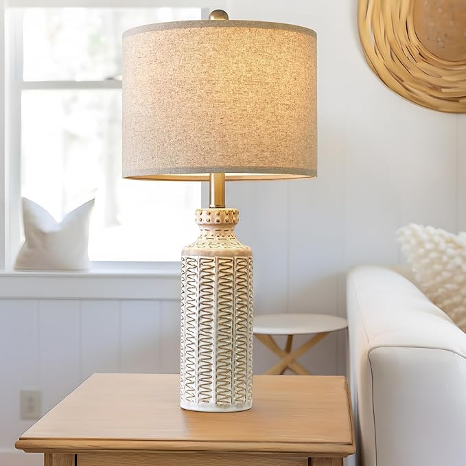 Farmhouse Ceramic Table Lamp Set of 2 for Bedroom Living Room Vintage Traditional