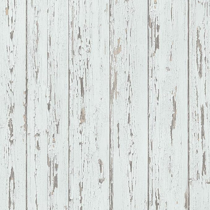 FH37532 Shiplap Prepasted Wallpaper, White, Blue, Turquoise, Cotton, Grey