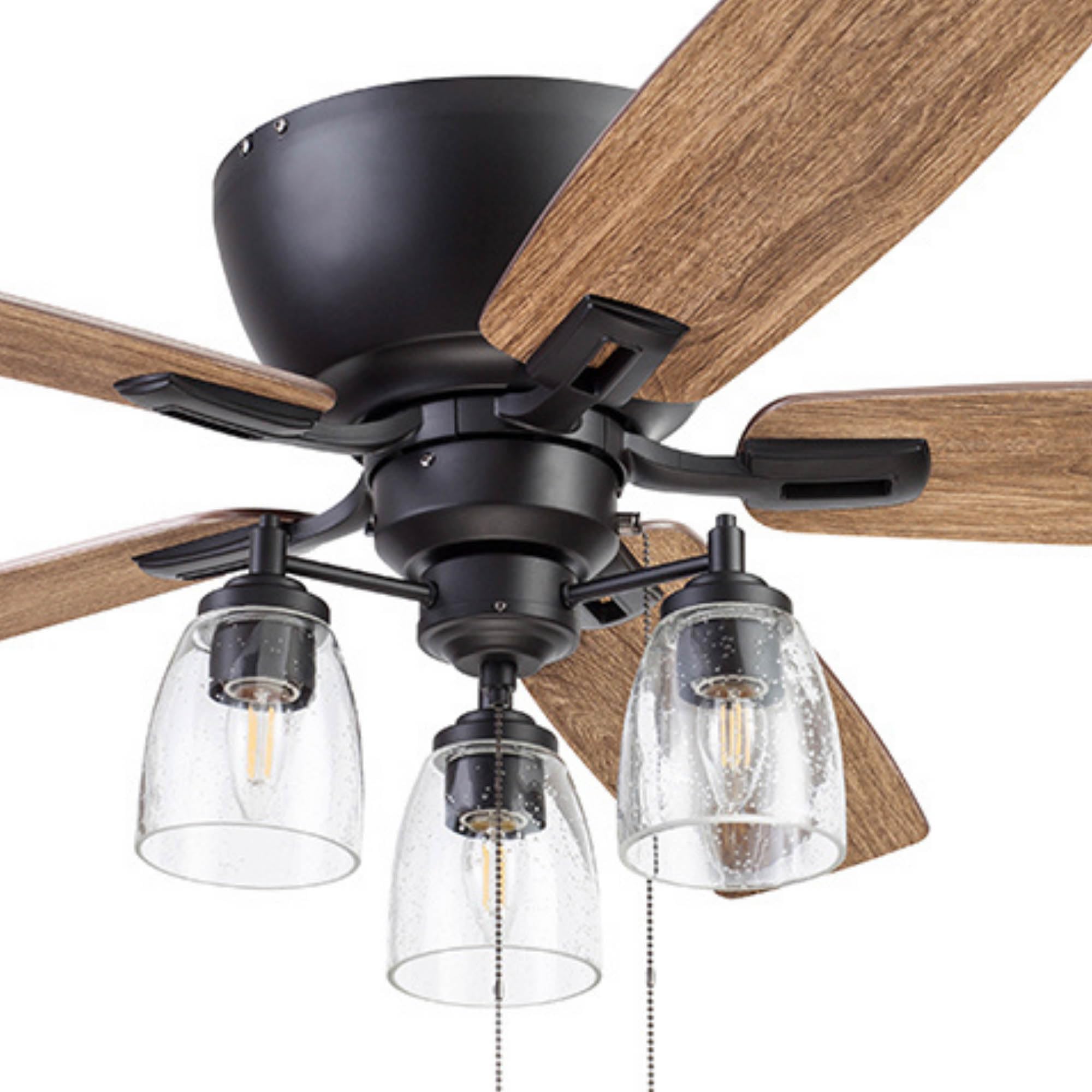 Arthur, 52 inch Industrial Farmhouse Flush Mount LED Ceiling Fan with Light, Pull Chain