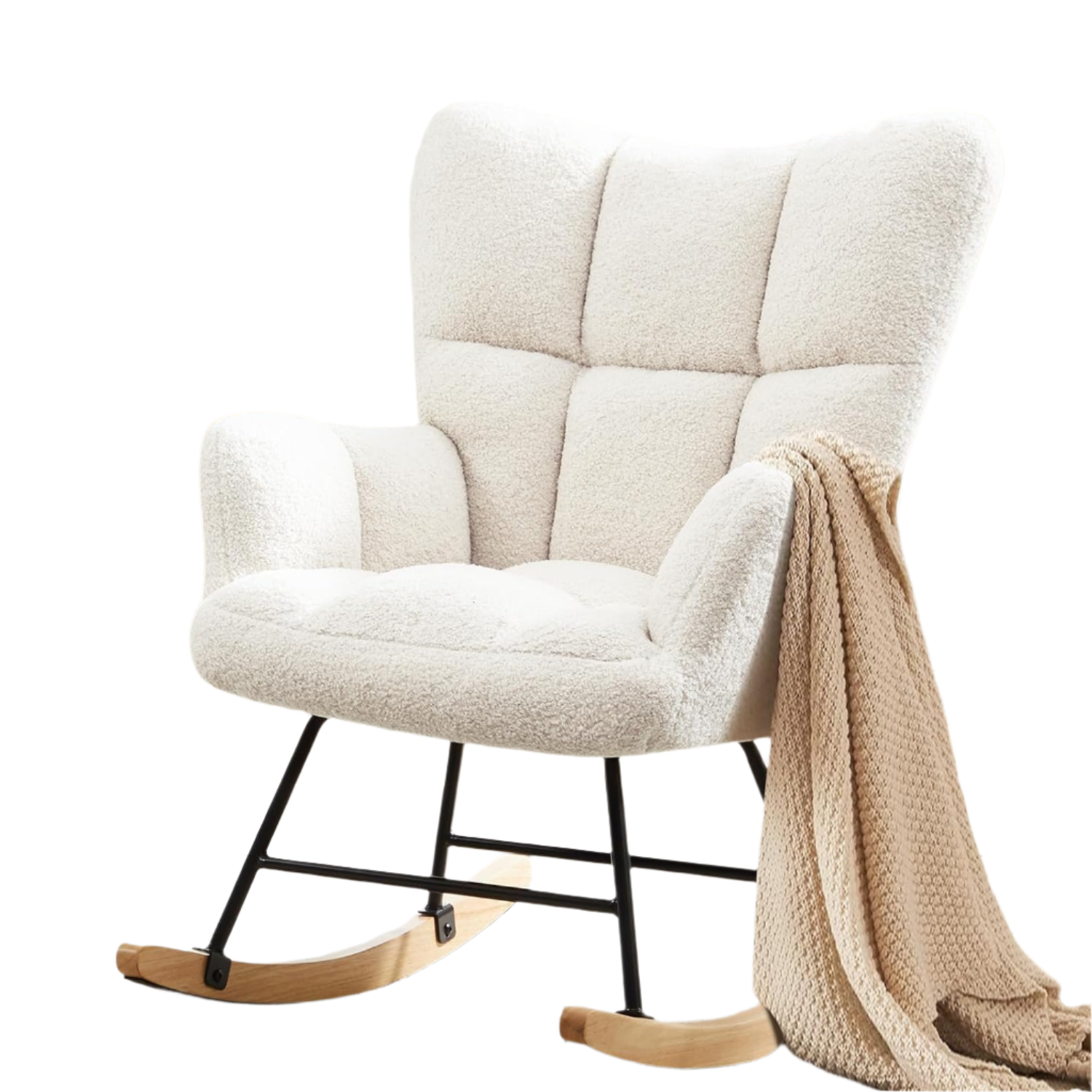 Rocking Chair Nursery, Teddy Upholstered Glider Rocker with High Backrest