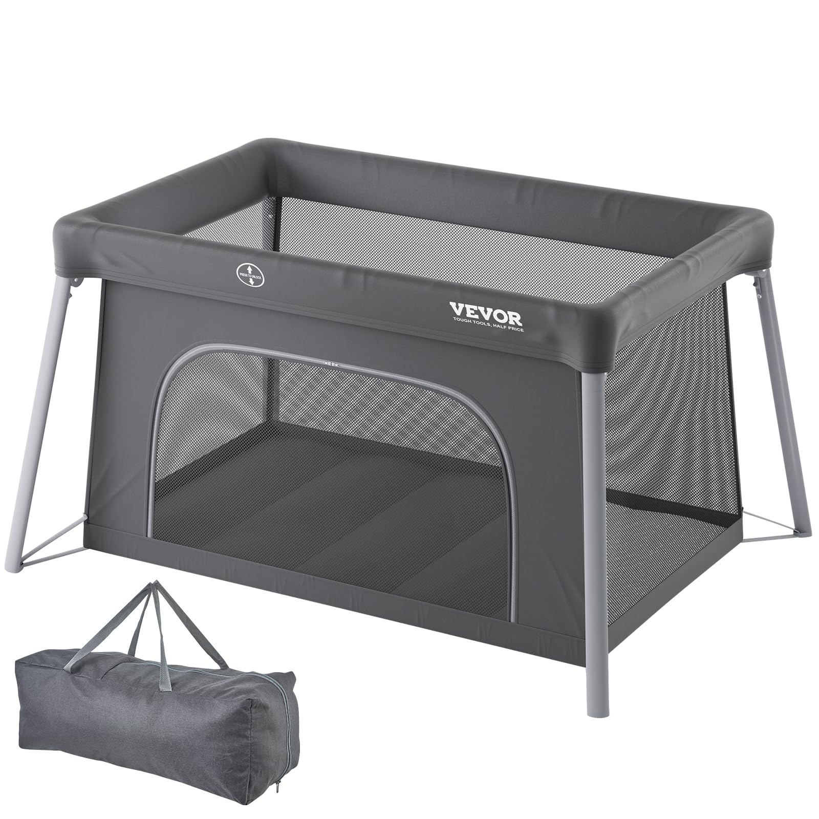 Travel Crib and Play Yard, Folding Baby Playpen with Zipper Gate & Soft Mattress