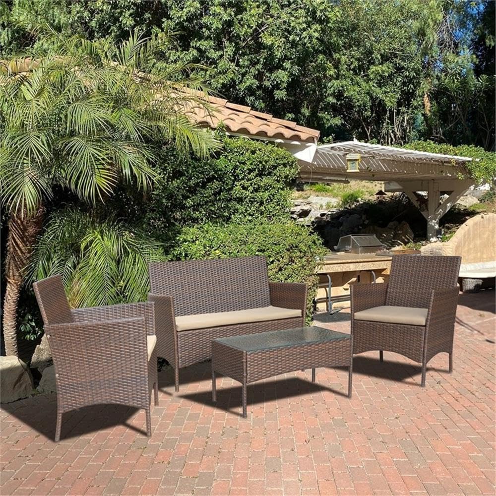 W00609-E Conor 4PC Steel Esprsso Resin Wicker Patio Conversation Set