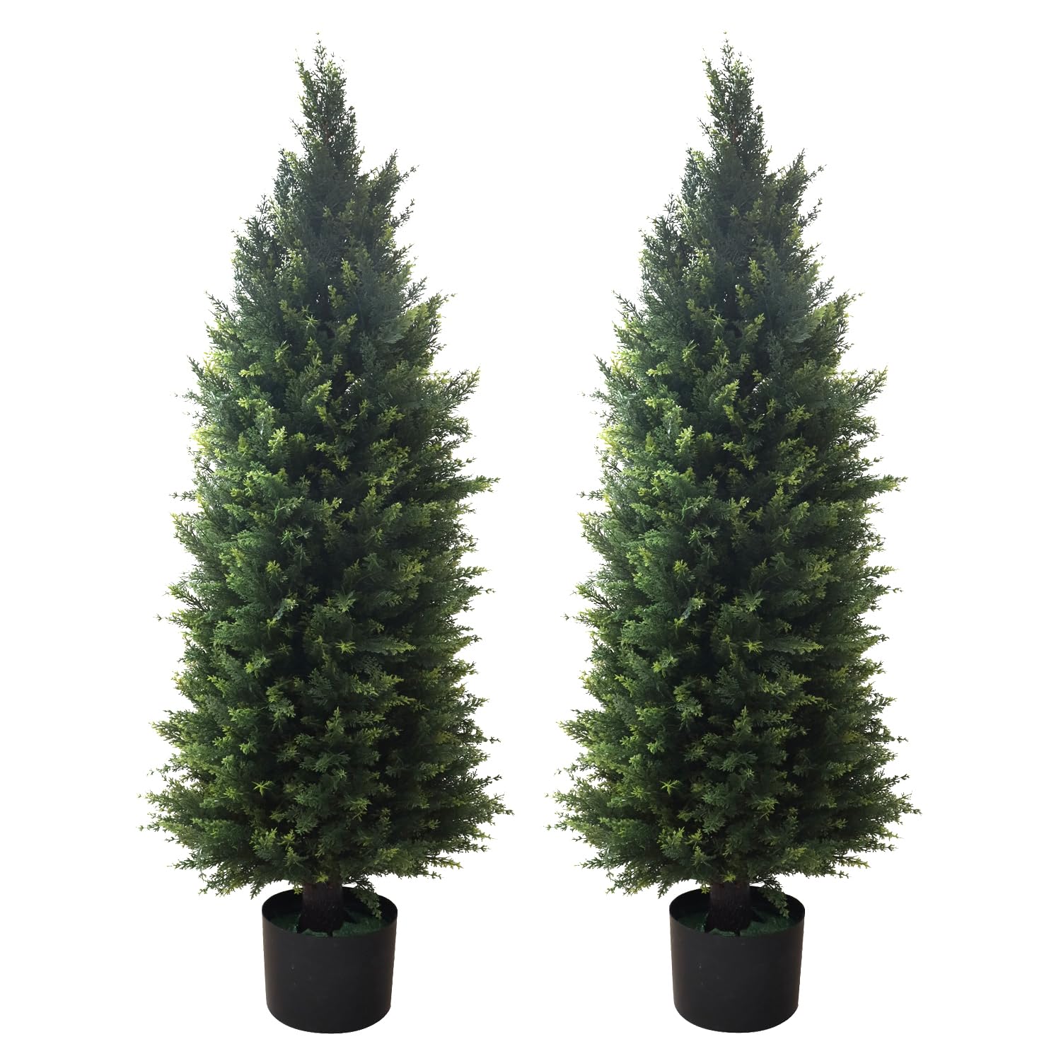 Artificial Topiary Tree 2-Set - Beautiful Realistic Faux Cedar Pines, 4 Feet Tall