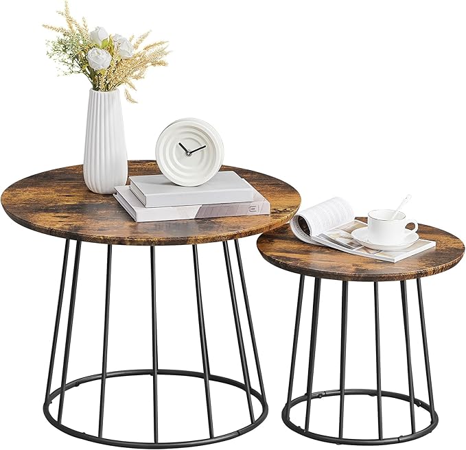 Modern Circle Side Tables with Steel Frame, for Living Room