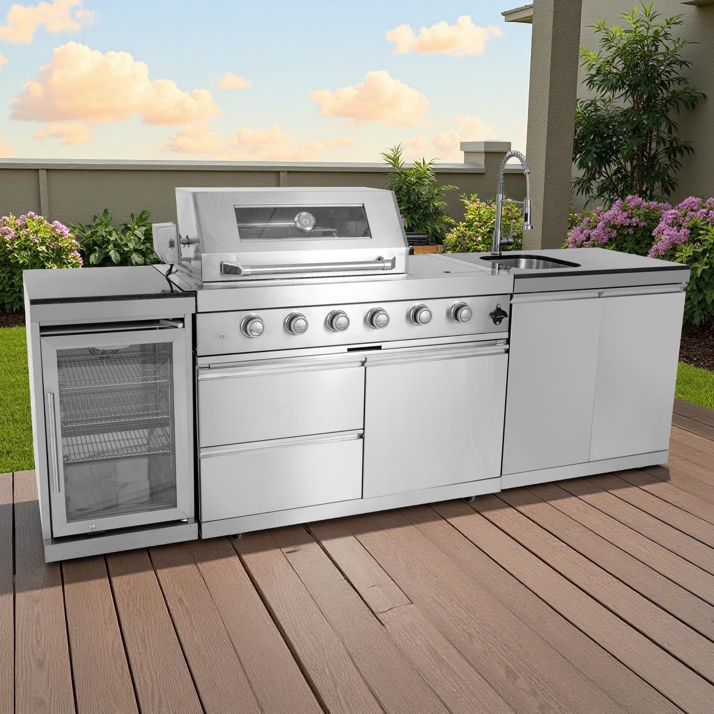 Outdoor Grill Islands 104" 4-Burner: 72000 BTU Outdoor bbq Island with Refrigerator