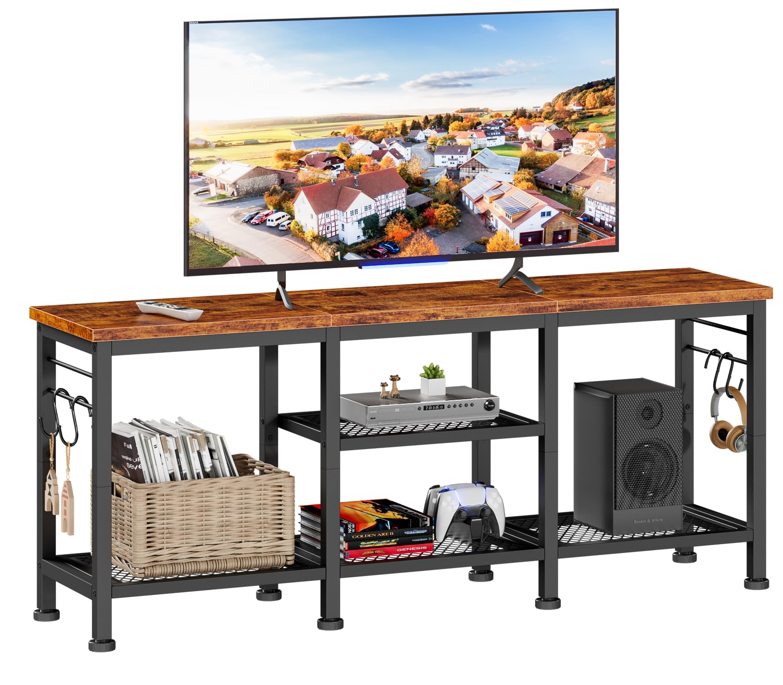 TV Stand for TVs up to 55 Inch, Entertainment Center with Open Storage Shelves