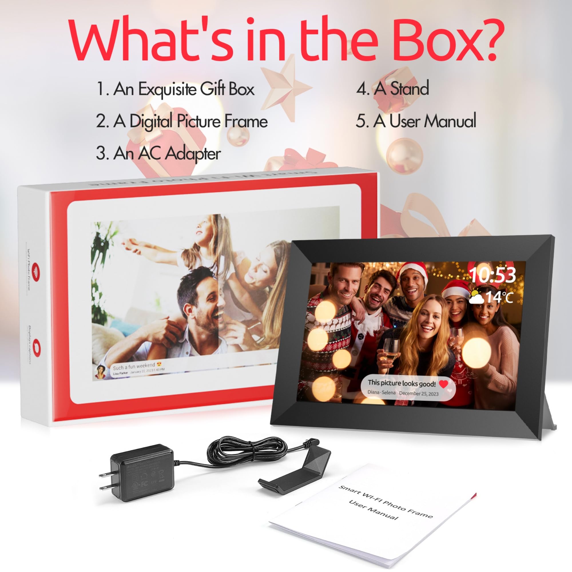 FRAMEO 10.1 inch Digital Photo Frame, 32GB WiFi Digital Frame, 1280x800 IPS LCD Touch Screen, Auto-Rotate, Wall Mounted, Easy Setup, Share Photos & Videos Instantly via Frameo App - Great Gift