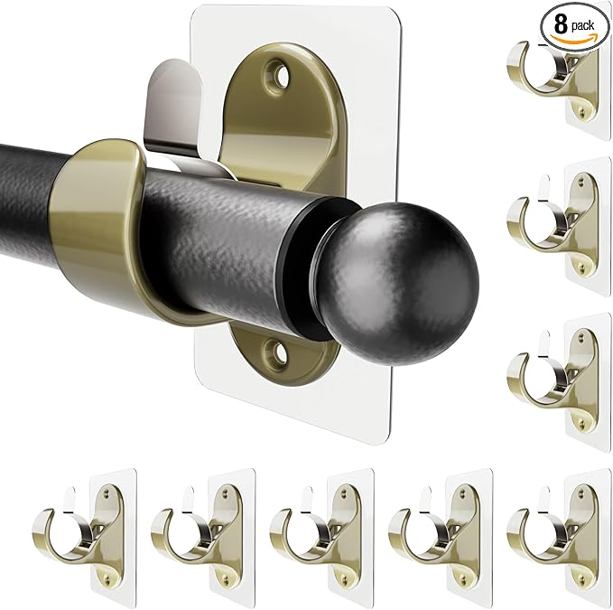 Adhesive Curtain Rod Brackets, No Drilling Curtain Rod Holders for Max 1.3in Rods