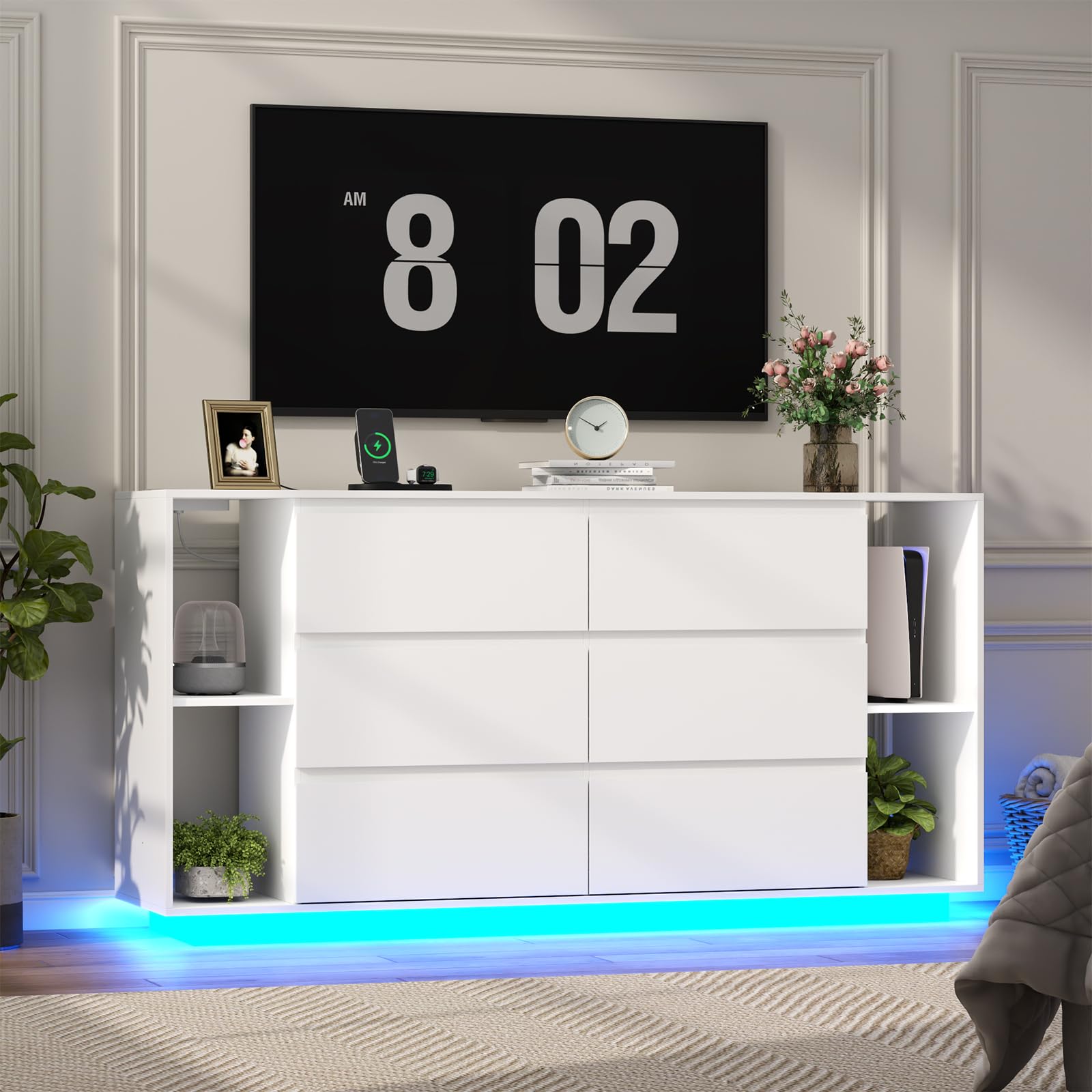Drawer Dresser for Bedroom, Modern Chest of Drawers with Power Outlet