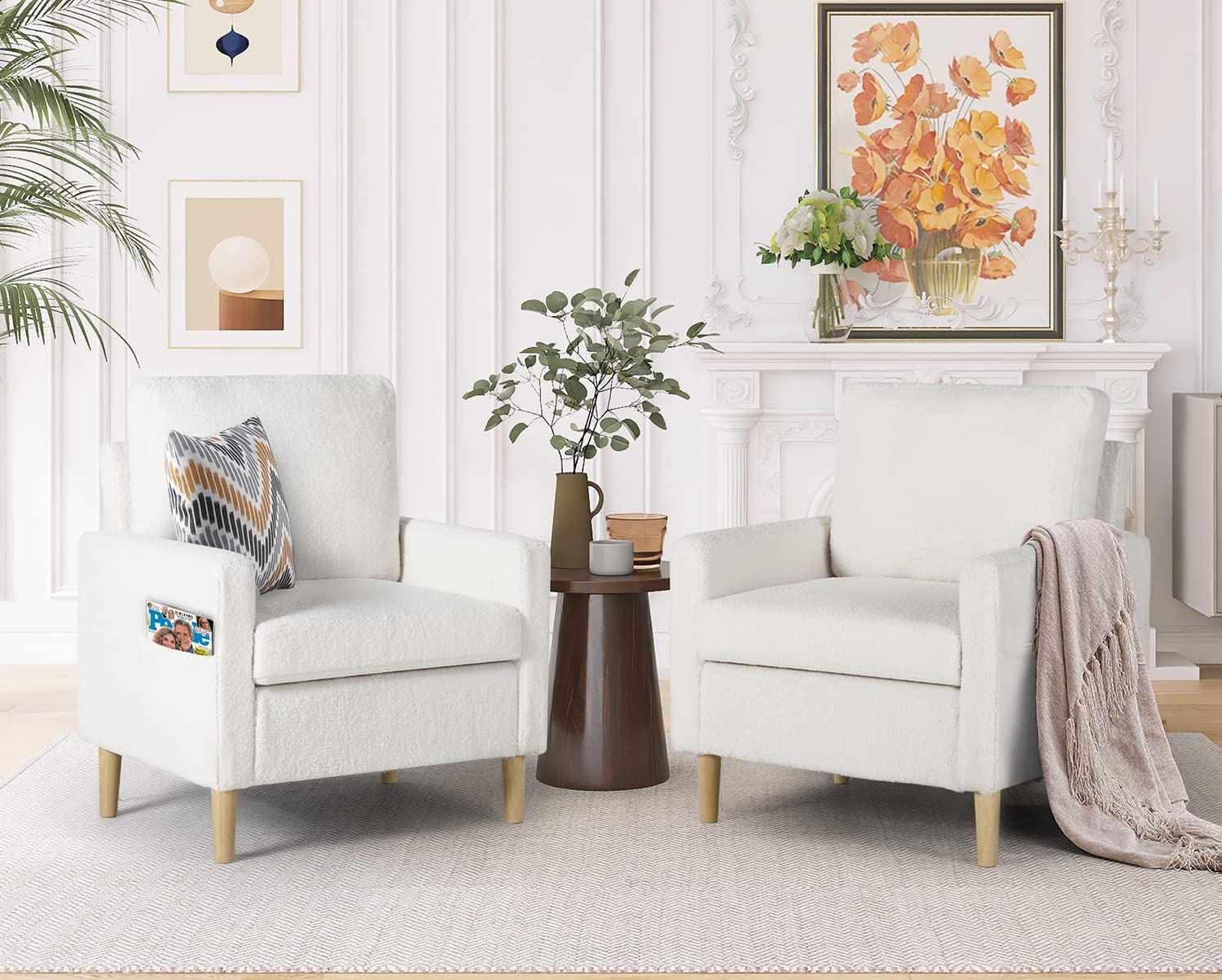 Accent Chairs Set of 2, Modern Fabric Living Room Arm Chairs