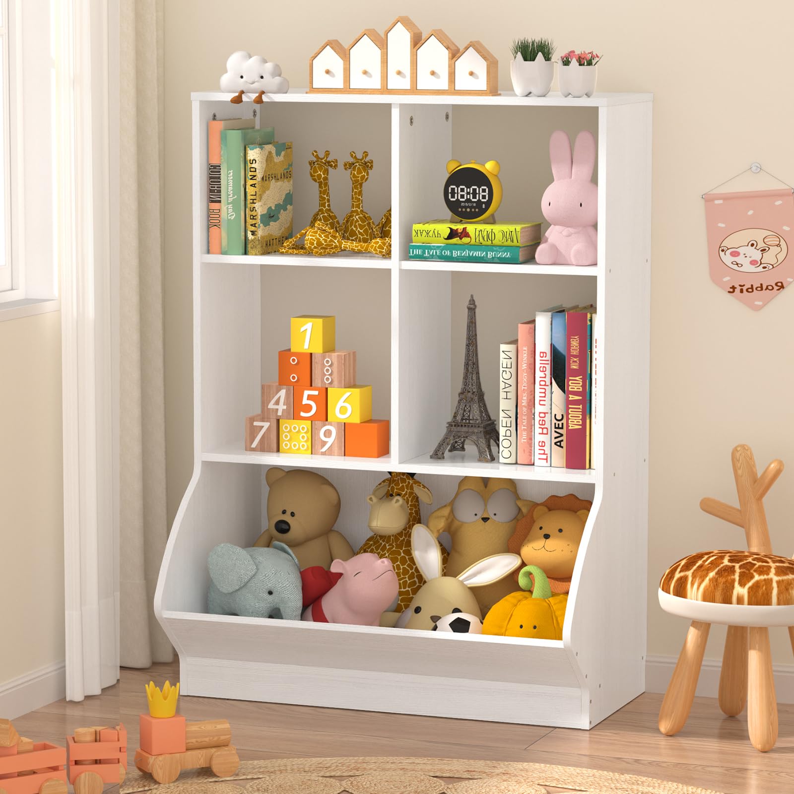 Toy Organizers and Storage, Toddler 5 Cube Kids Bookshelf and Toy Storage Cabinet