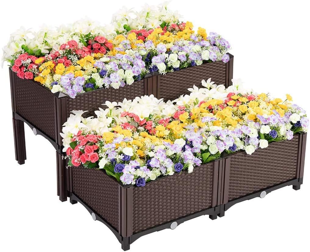 Elevated Plastic Raised Garden Bed Planter Kit, Outdoor Planters Above Ground