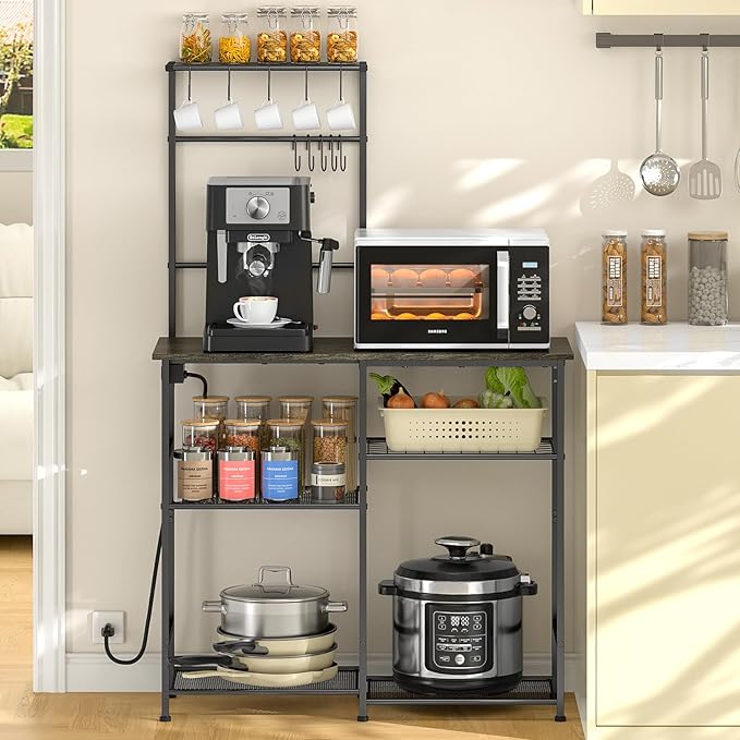 4-Tier Heavy Duty Kitchen Baker's Rack with Power Outlet, with Industrial Wheels