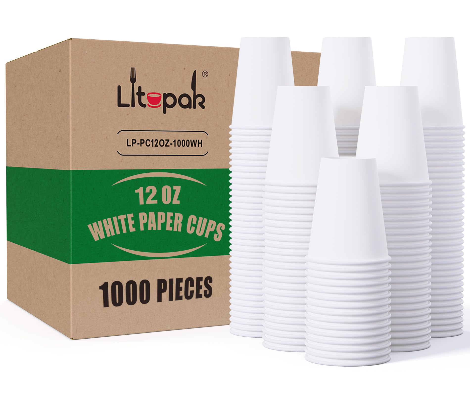1000 pack Paper Cup 12 oz, Bulk White Paper Cups