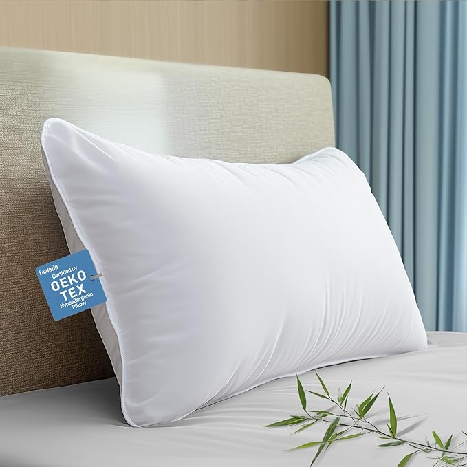 Bamboo Viscose Shell, Soft Bed Pillows King Size Set of 2 with Down Alternative Filling