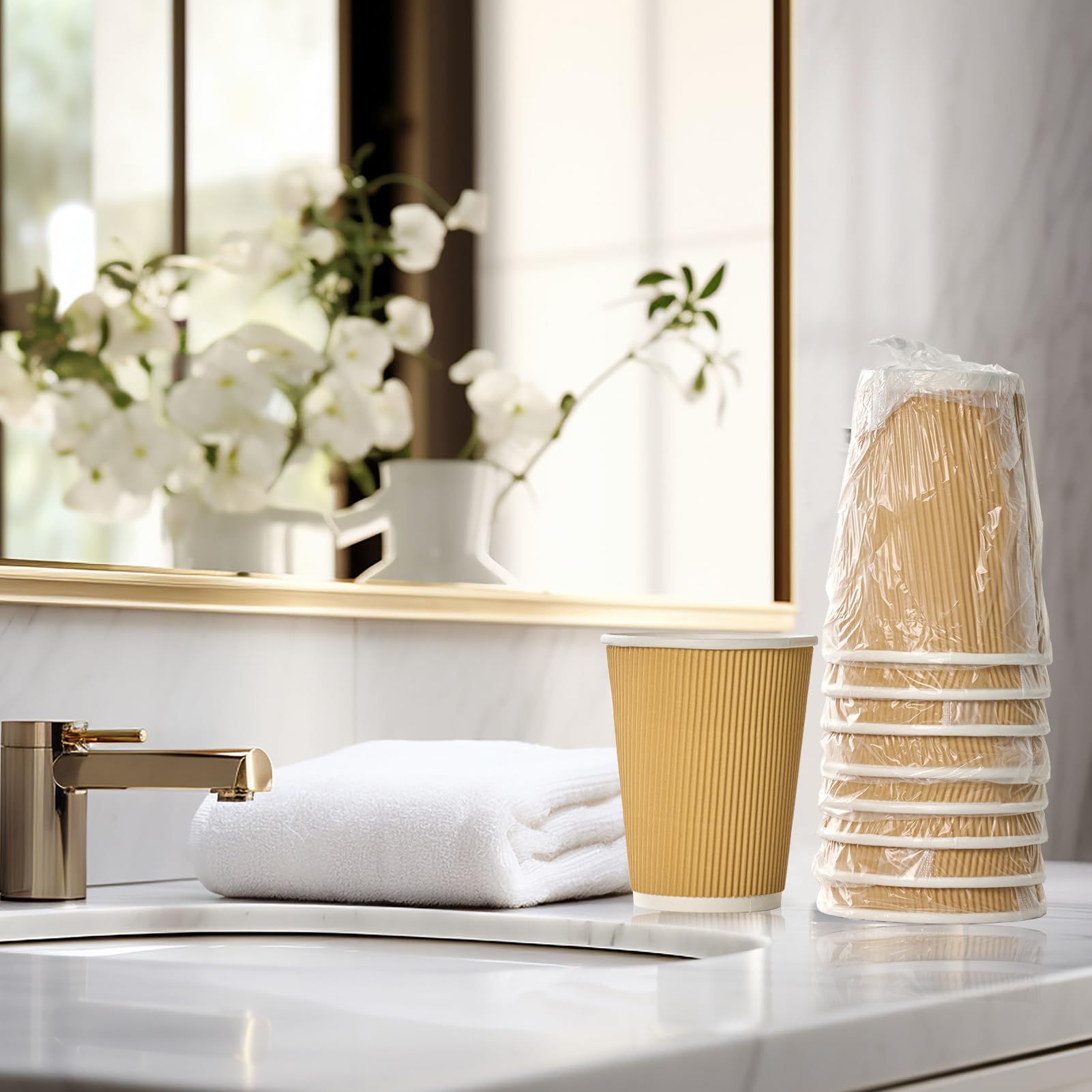 500 Pack 12 oz Paper Coffee Cups, Ripple Insulated Paper Cups