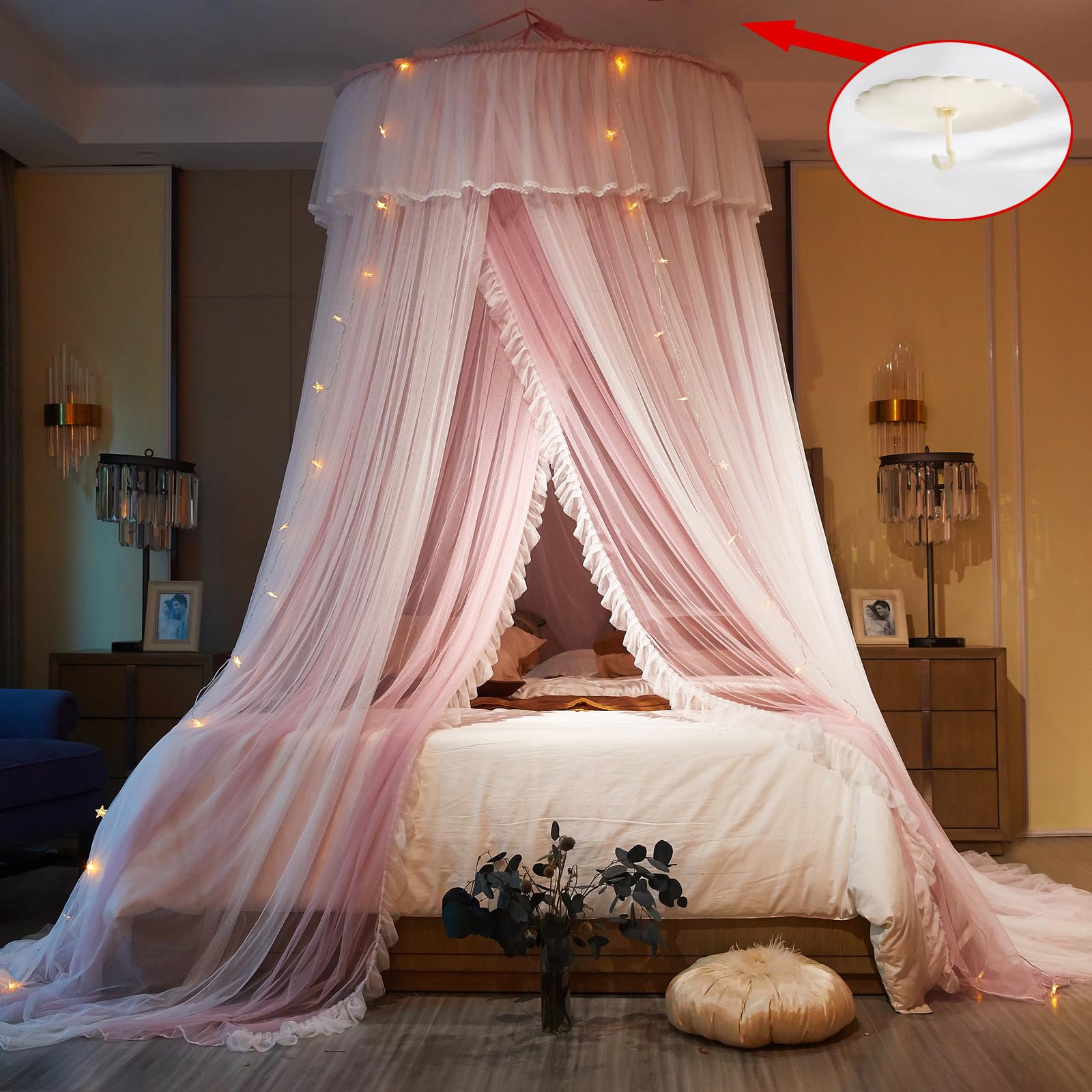 Princess Bed Canopy for Girls & Adults, Elegant Double-Layer Bed Curtain