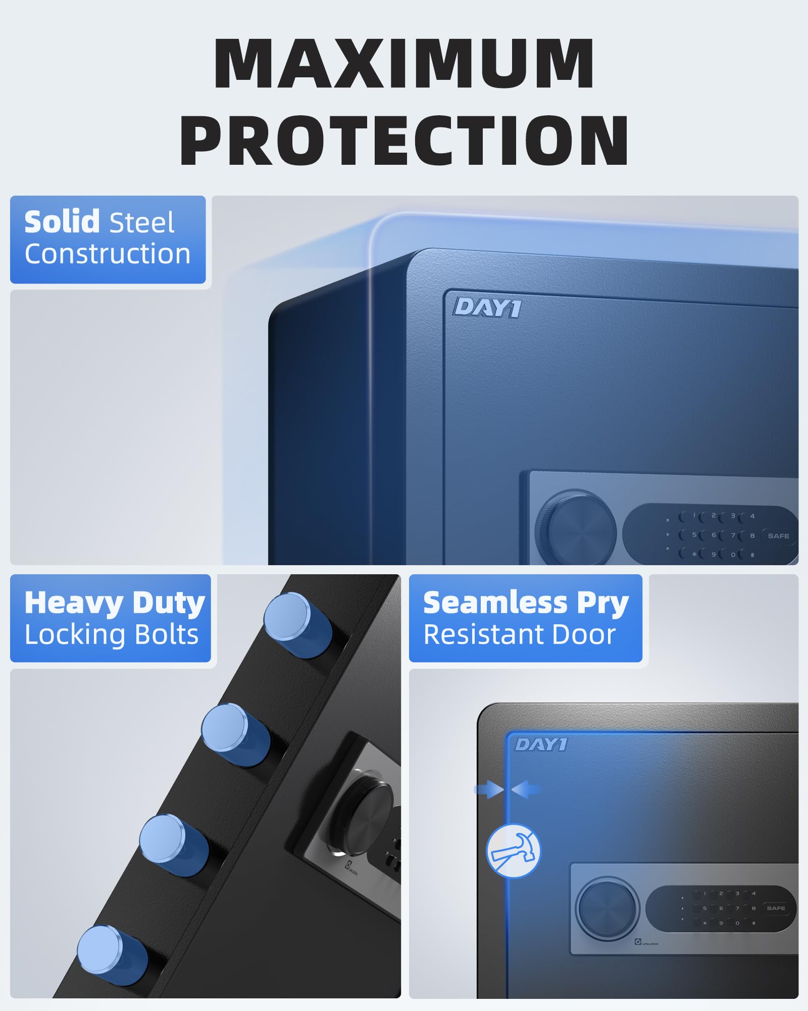 DAYI Safe Box, 2.0 Cubic Feet Home Safe with Fireproof Waterproof Bag, Security Safe Box for Money Cash Valuables, Digital Electronic Keypad, Dual Alarm System, Removable Shelf - D-45