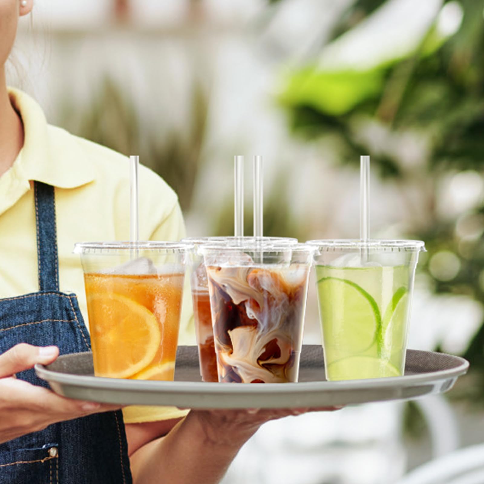 100 Pack - 16 oz Clear Plastic Cups with Lids and Straws