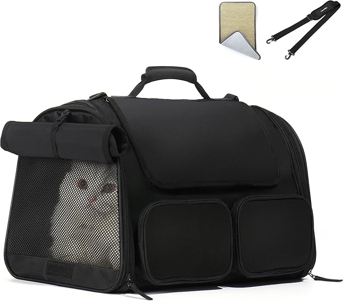 Cat Carrier, 4 Mesh Windows Small Dog Carrier, 4 Storage Pockets Cat Travel Bag