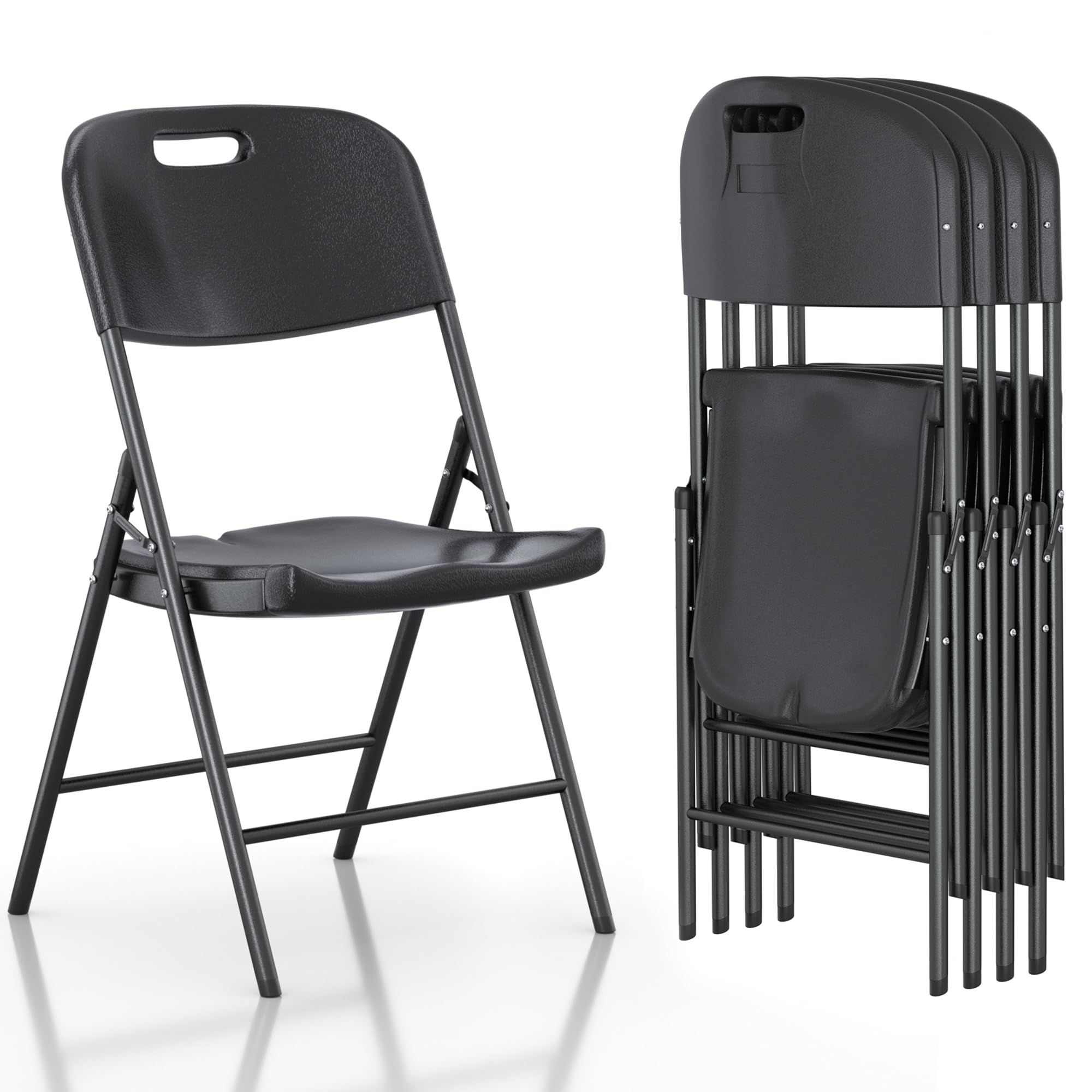Pack Folding Chairs, Indoor/Outdoor Use Plastic Seat with Steel Frame