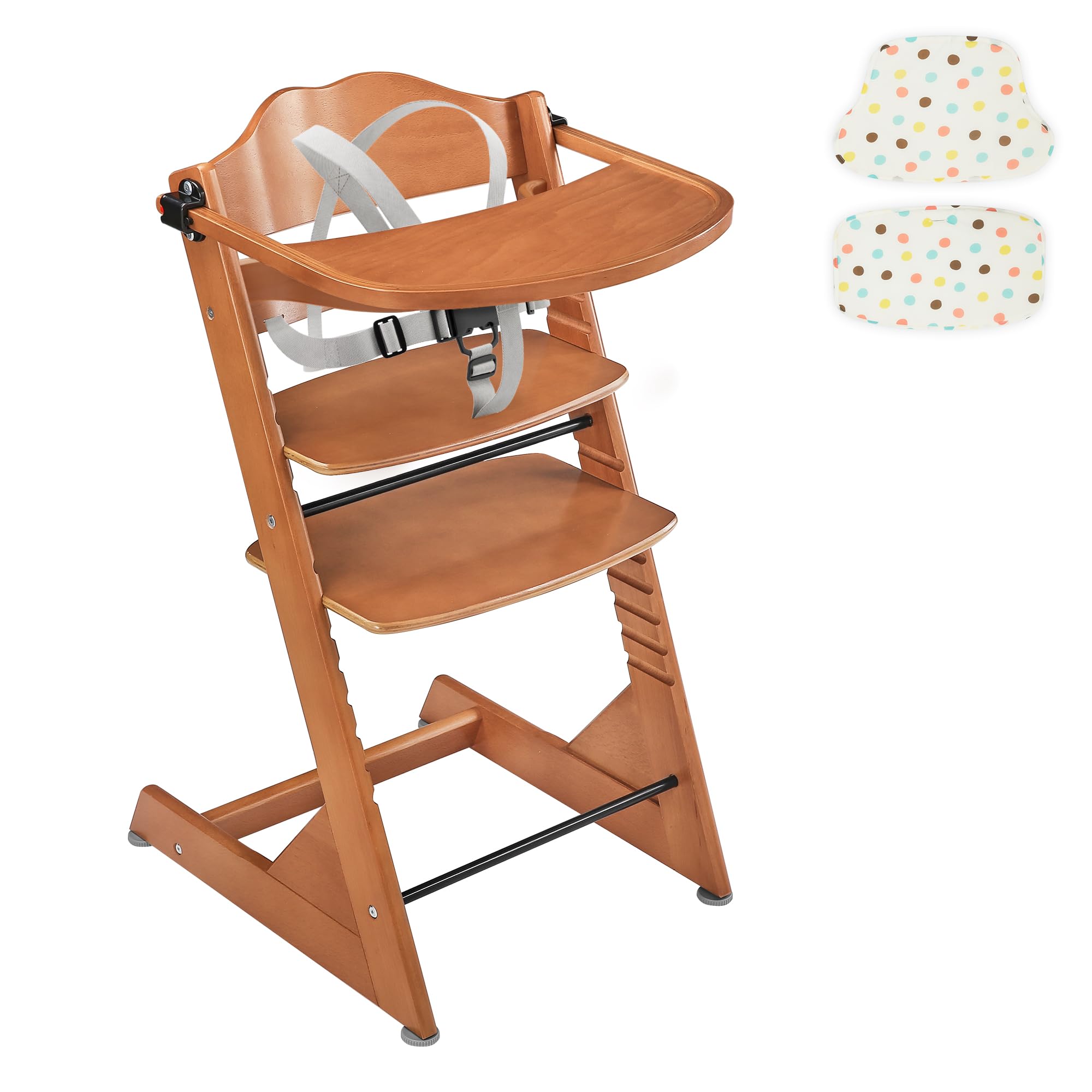 3-in-1 Convertible Wooden Toddler High Chair, Baby Feeding Chair with Removable Tray