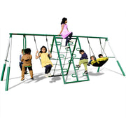 Swing Climb and Glide Metal Swing Set 6 in 1: Heavy-Duty A-Frame