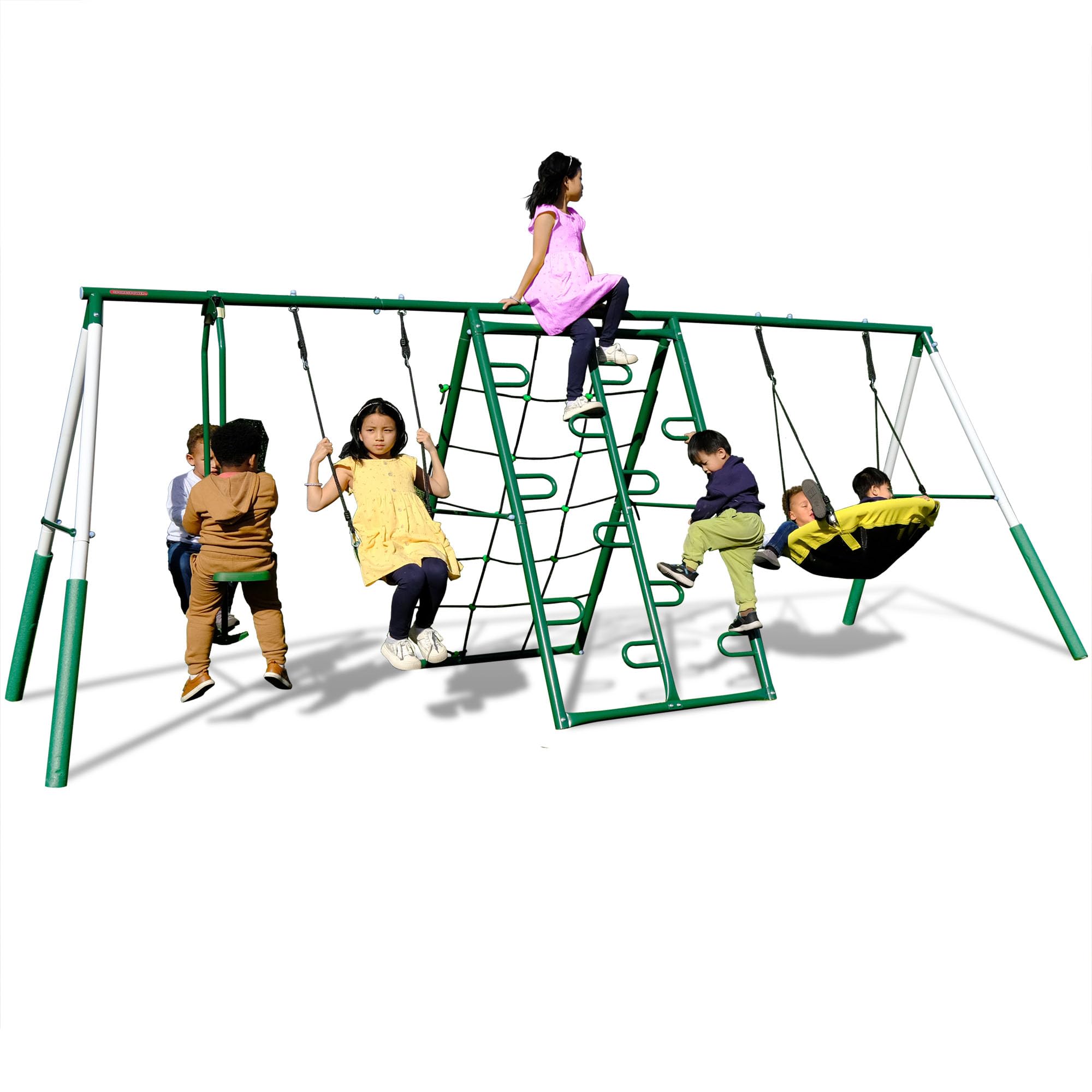 Swing Climb and Glide Metal Swing Set 6 in 1: Heavy-Duty A-Frame