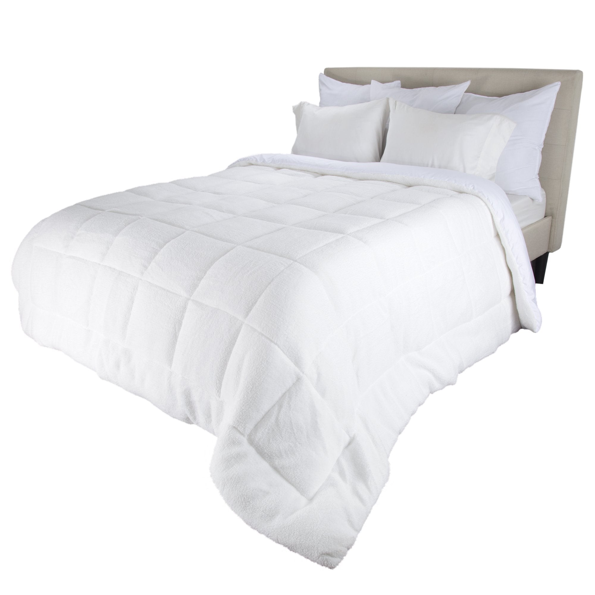Reversible Oversized Down Alt Comforter with Sherpa-Full/Queen, White