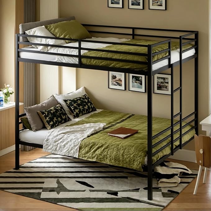 Bunk Bed King Over King, Heavy Duty Metal Bunk Bed Frame for Adults, Bunkbeds