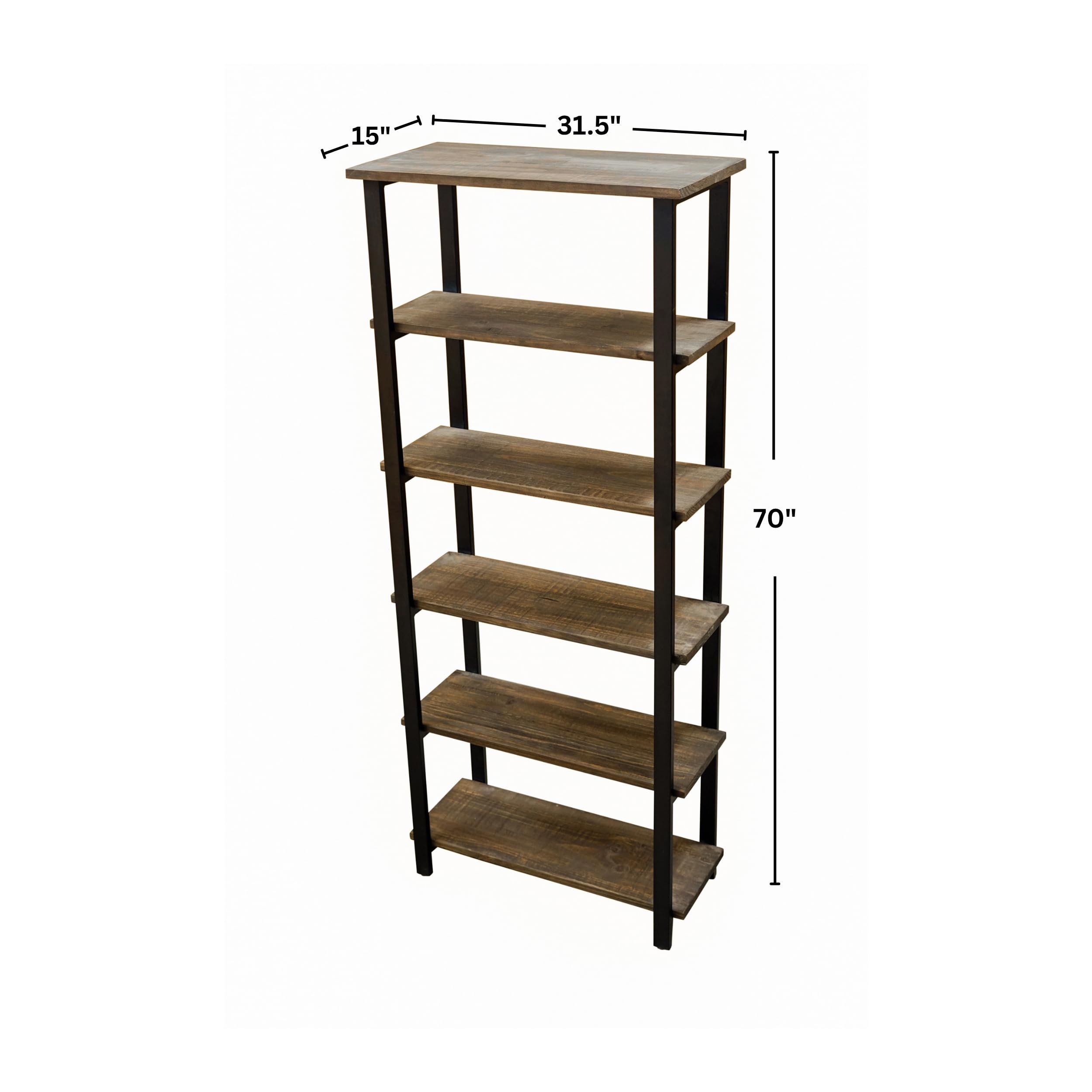 Pomona 70-Inch Tall 5-Shelf Solid Solid Wood & Metal Bookcase