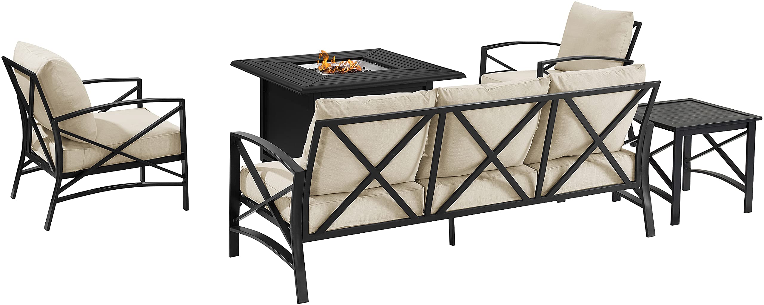 Kaplan 5-Piece Outdoor Sofa Patio Furniture Set with Propane Gas Fire Pit Table