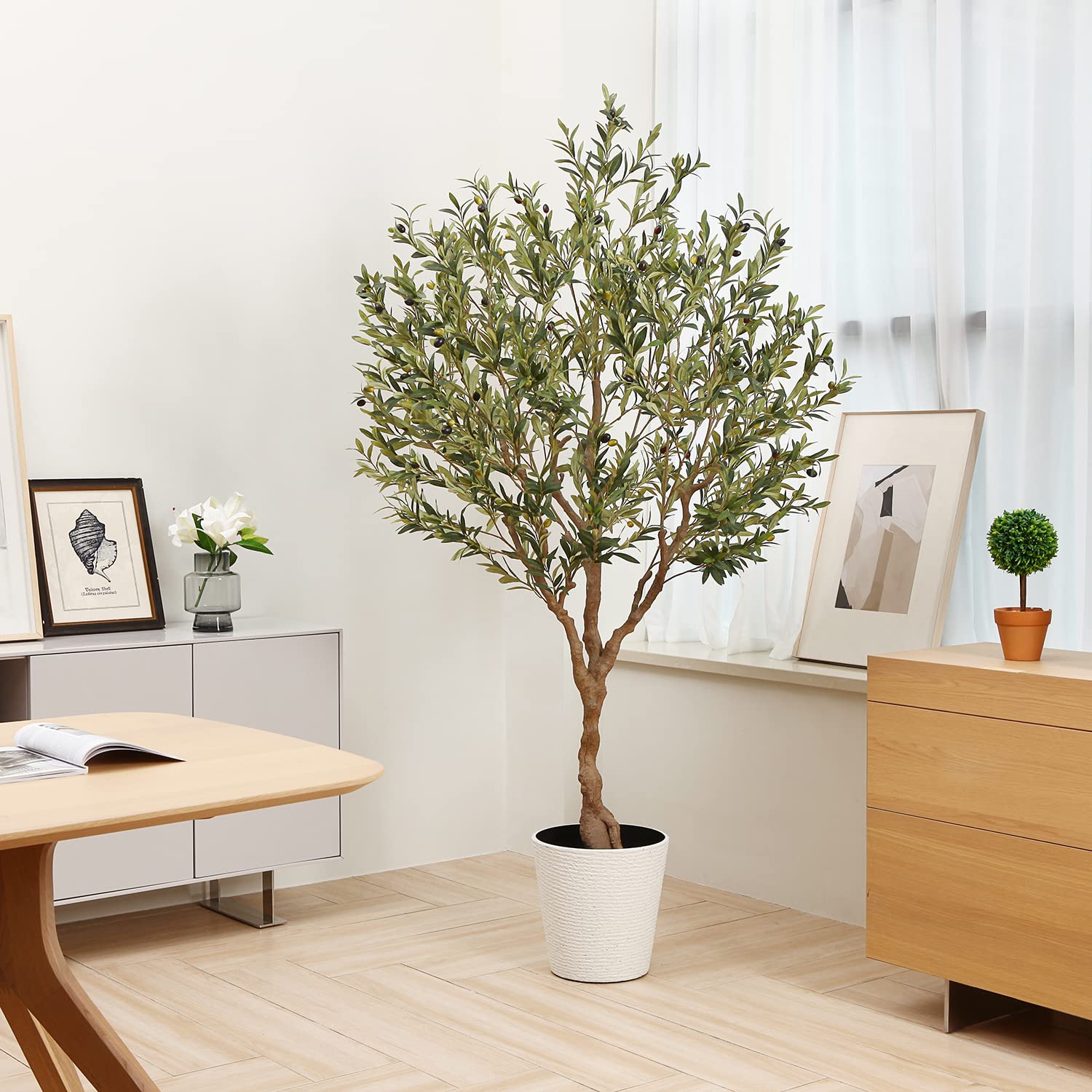 Olive Trees Artificial Indoor, 7Ft Artificial Olive Plants, Tall Faux Olive Tree