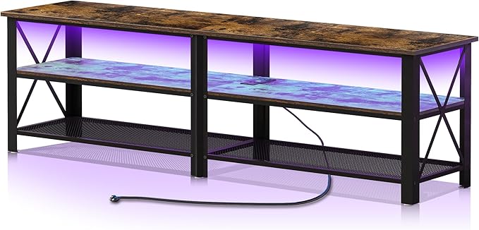 Modern Black 71 inch Metal TV Stand with LED Lights